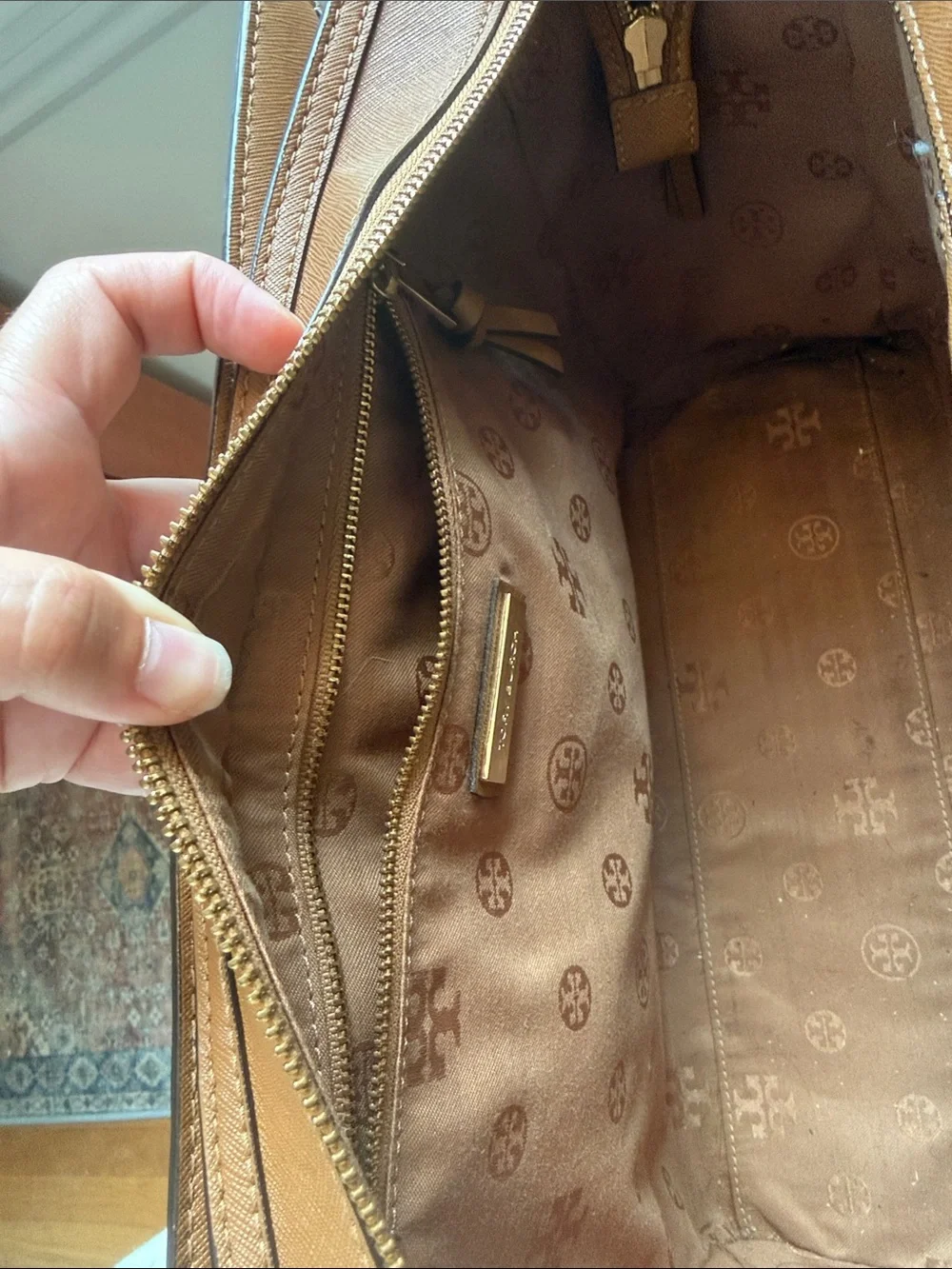 Tory Burch Cognac Saffiano Leather Laptop Tote